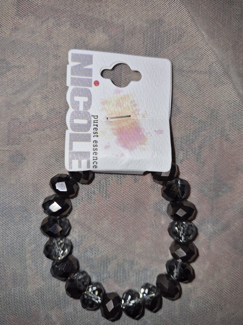Nicole Bracelet Faceted Stretch Elastic Jewelry in Smoky Black New